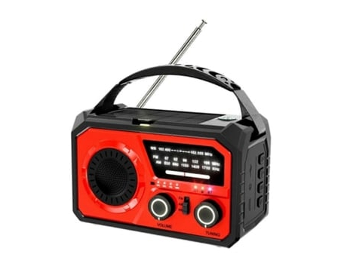 Radio de emergencia de 16000 mAh con celda solar y manivela, color rojo Panoona