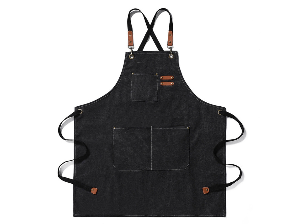 Delantal De Trabajo Impermeable Transpirable Ajustable Grueso Unisex Con Bolsillos Para Barbacoa Y Jardinería Color Negro
