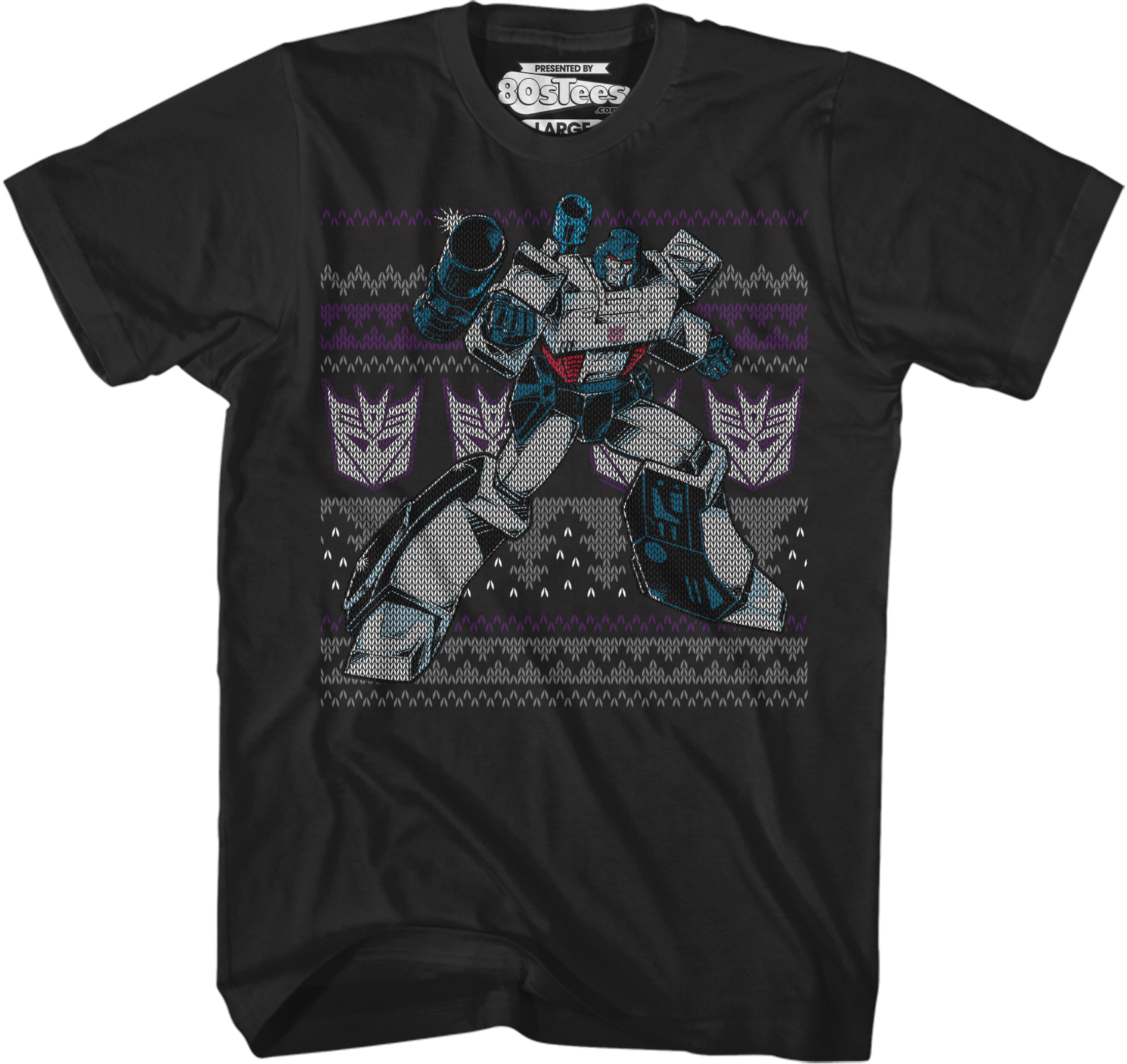 Camisetas Unisex DEEPSTONE Megatron Faux Ugly Christmas Sweater Transformers Negro (XXXL)