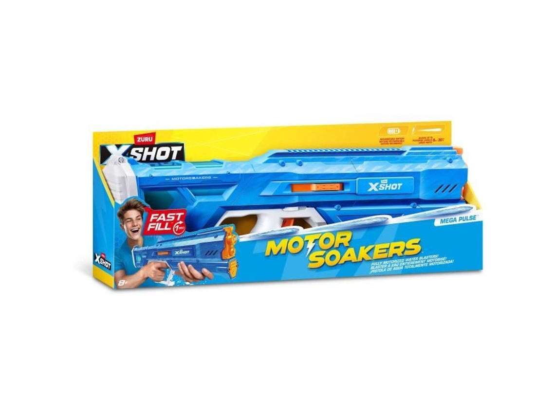 Pistola de agua motorizada Zuru X Shot Mega Pulse, batería recargable de recarga rápida, alcance de 9 m, depósito de 1,1 l