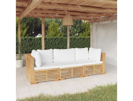 Conjunto 3 muebles de jardín VIDAXL y cojines madera maciza teca