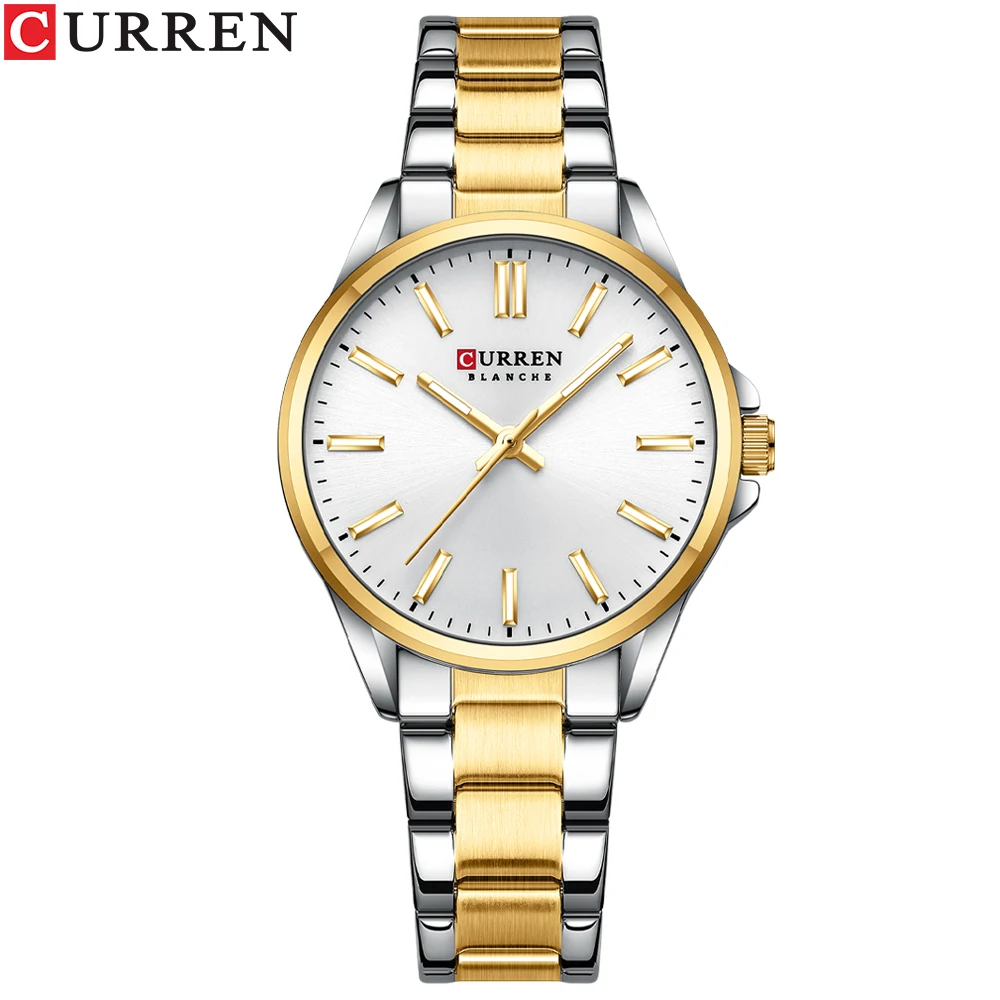 Reloj de Mujer (Dorado y Blanco), Lujoso y Elegante, Fabricado en Acero Inoxidable, Resistente al Agua.