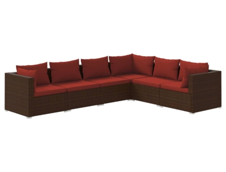 Conjunto 6 muebles de jardín VIDAXL y cojines ratán sintético marrón