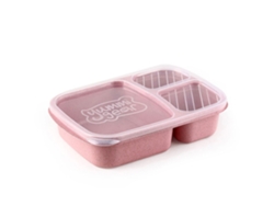 Fiambrera rectangular (rosa) con separadores, apta para microondas y ecológica.