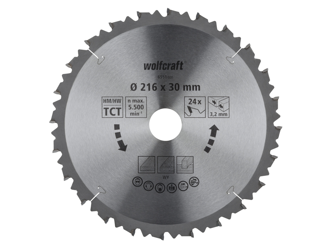 Wolfcraft 6551000 - 1 Disco De Sierra De Corte E Ingleteado Ct 24 Dientes Ø216 Mm