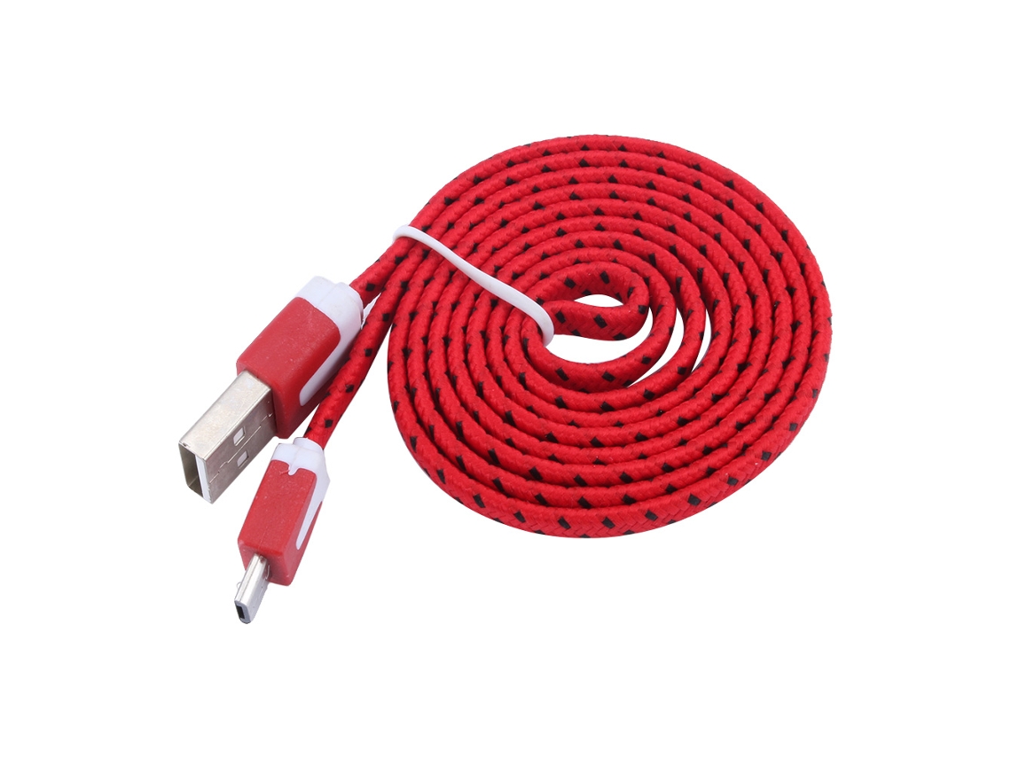 Cable De Datos Plano Universal De Fideos Android Para Transferencia De Datos Y Carga Rápida, 3 Metros, Rojo Intenso