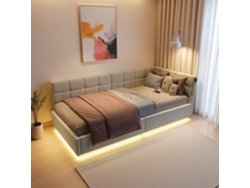 Sofá cama 90x200cm con LED, USB y almacenaje hidráulico, en terciopelo blanco para salón Rosahqnda