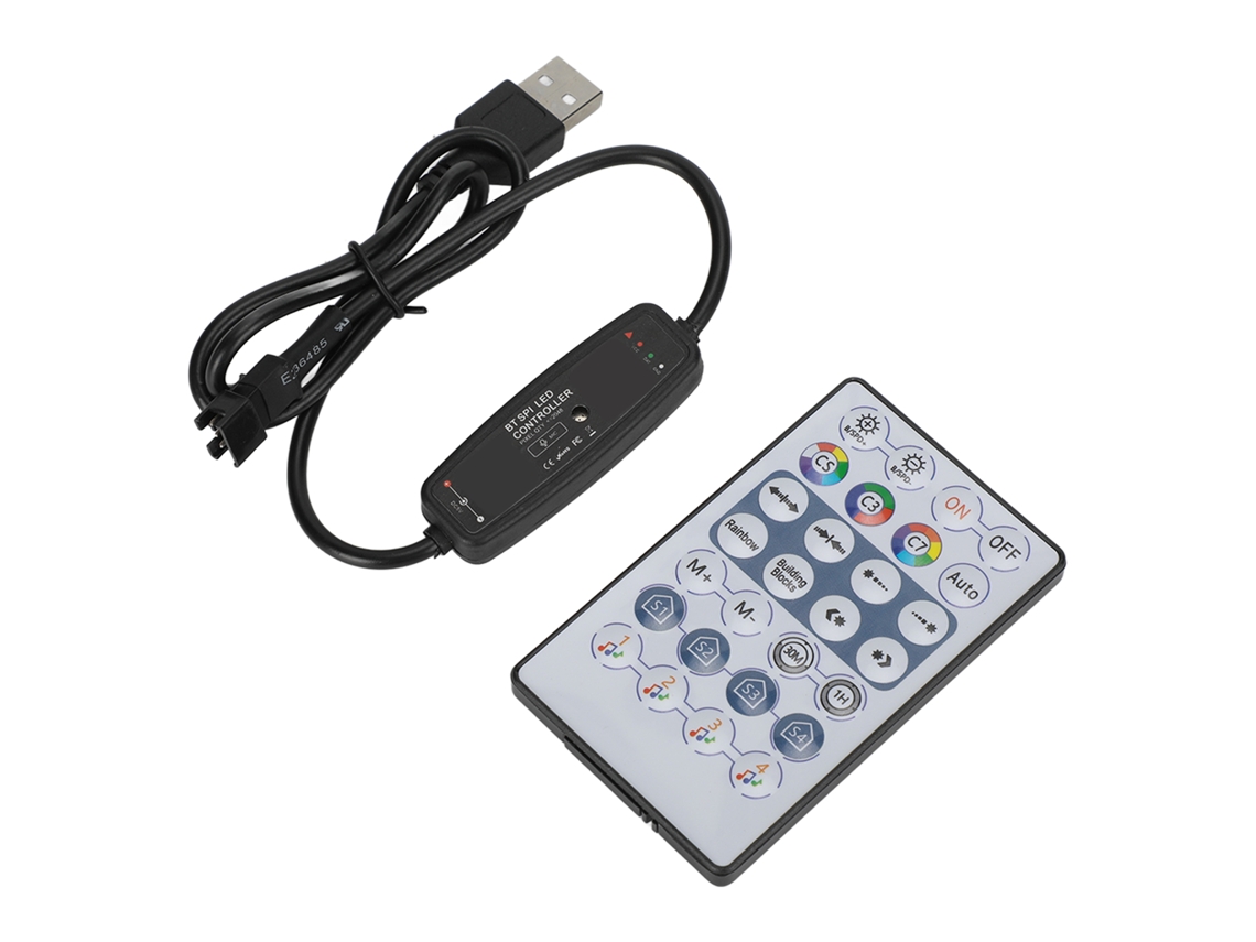 Controlador inalámbrico Bluetooth para tiras LED RGB 2026 con control remoto, modo música y conexión USB para tiras de luz de 5 V.