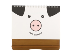 Calendario de escritorio de madera 2019 con marco para decorar el hogar, el estudio o la oficina (cerdo)