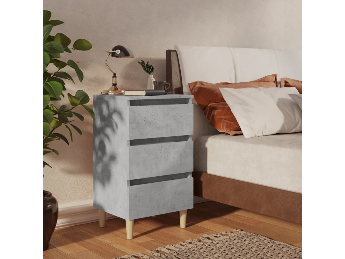Mesita de Noche Patas de Madera 40X35X69 Cm Gris Cemento