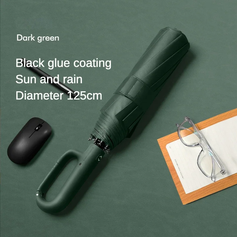 Guarda-chuva Masculino (verde Escuro 10k) Resistente Ao Vento E Robusto, 125 Cm, Com Cabo Reforçado Com Fivela E 10 Varetas Duplas.
