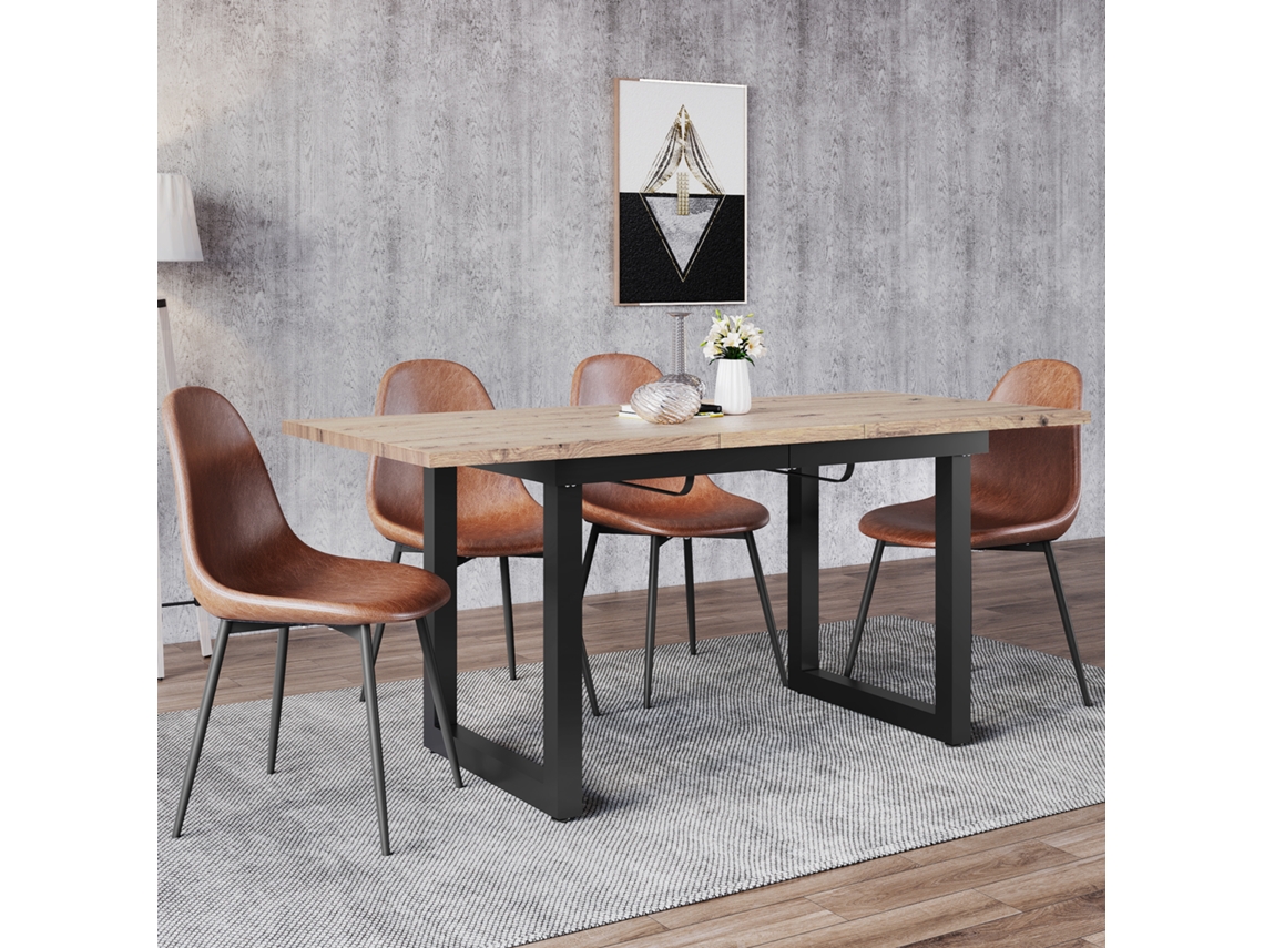 Mesa De Comedor Extensible 140/1808075 - Estilo Industrial, Rectangular, Mesa De Café De Ocio Moderna, Hierro, Mdf, Aspecto Roble + Negro