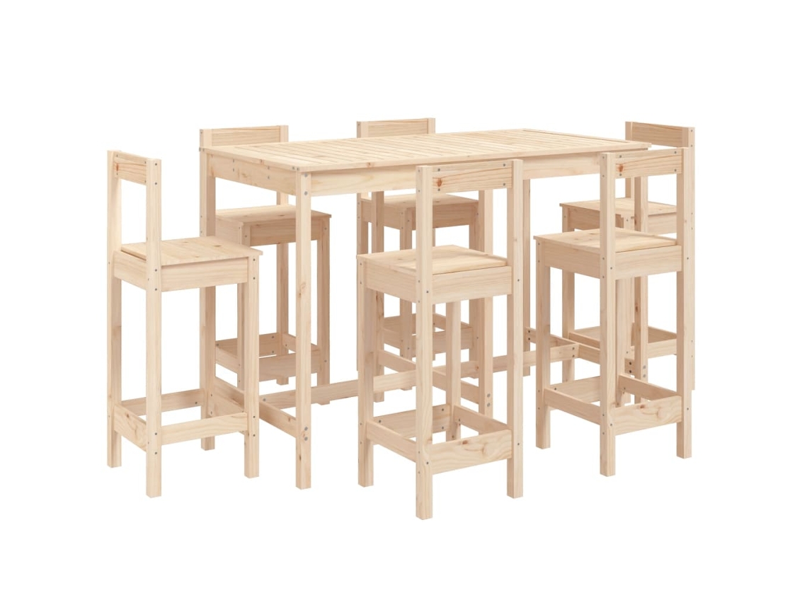 Maison Exclusive - Set De Mesa Y Taburetes Altos Jardín 7 Pzas Madera Maciza Pino