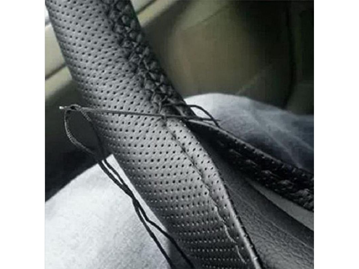 2026-cubre Volante Coche Diy Cuero Pu Suave 37-38cm Accesorios Interior Hilo Aguja Negro Y Negro