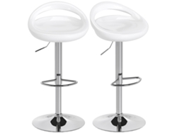 Par de taburetes de bar blancos de 46x41x76 pulgadas (96 cm), giratorios 360°, con respaldo y reposapiés, altura ajustable y base de acero.