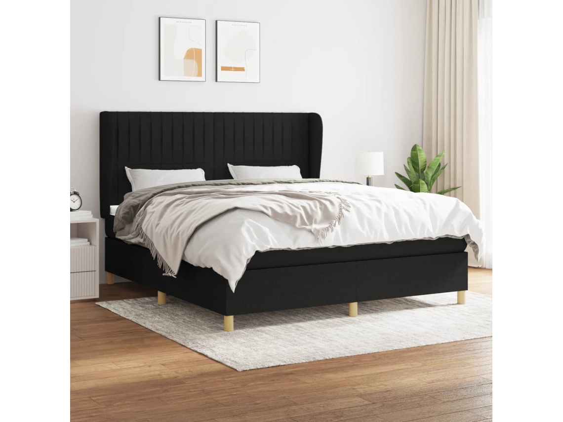 Cama Box Spring Con Colchón Tela Negro 180x200 Cm