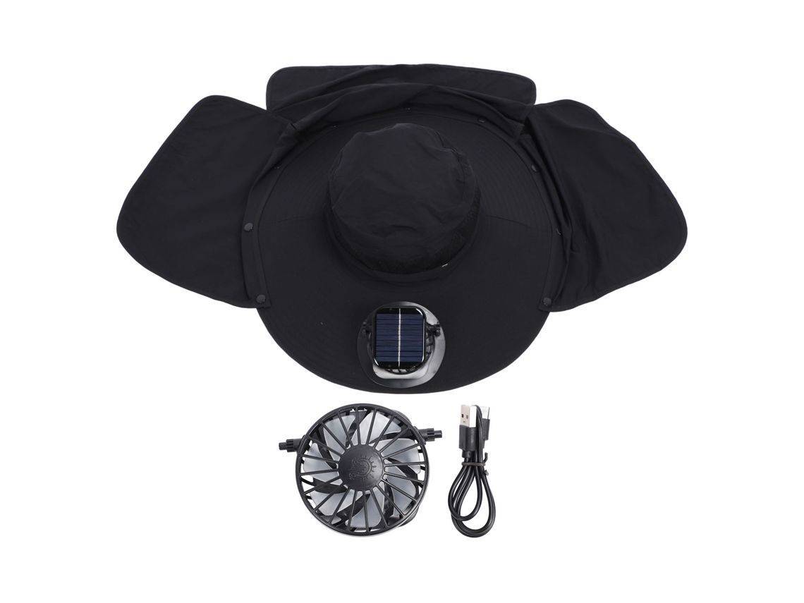 Sombrero Para El Sol Con Ventilador Solar Recargable Usb Ajustable, Upf50, Ala Ancha Con Solapa Para Pesca, Playa, Jardín, Deportes Al Aire Libre, Negro.