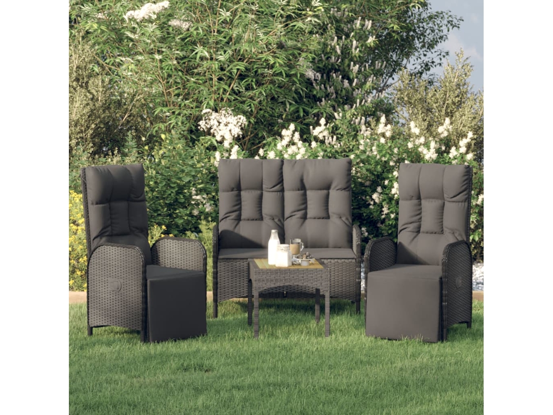 Juego de comedor de jardín de 3 piezas con cojines de mimbre negros de DKD Home Decor