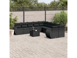 Conjunto de sofá de jardín de 11 piezas con cojines de mimbre sintético negro de DKD Home Decor