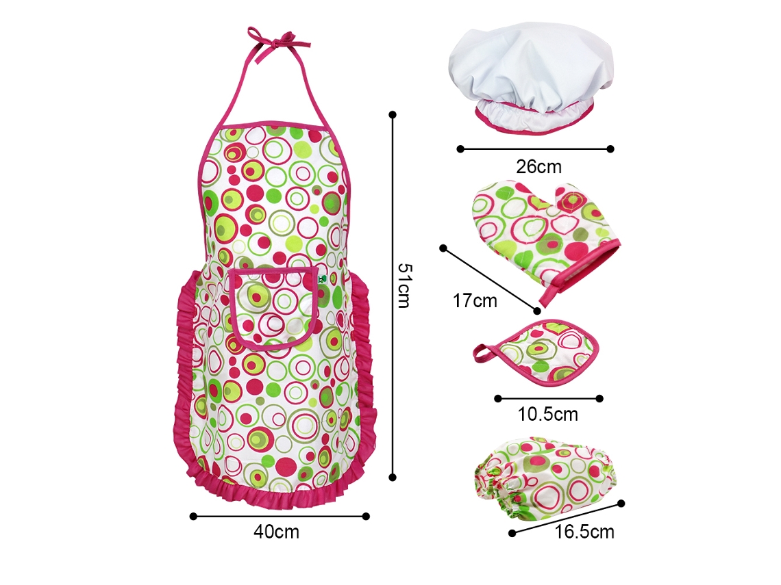 Ats-set De Cocina Y Repostería Para Niñas 15 Piezas Con Gorro Del Chef Delantal Guantes Manoplas Herramientas Educatsivas Rosa