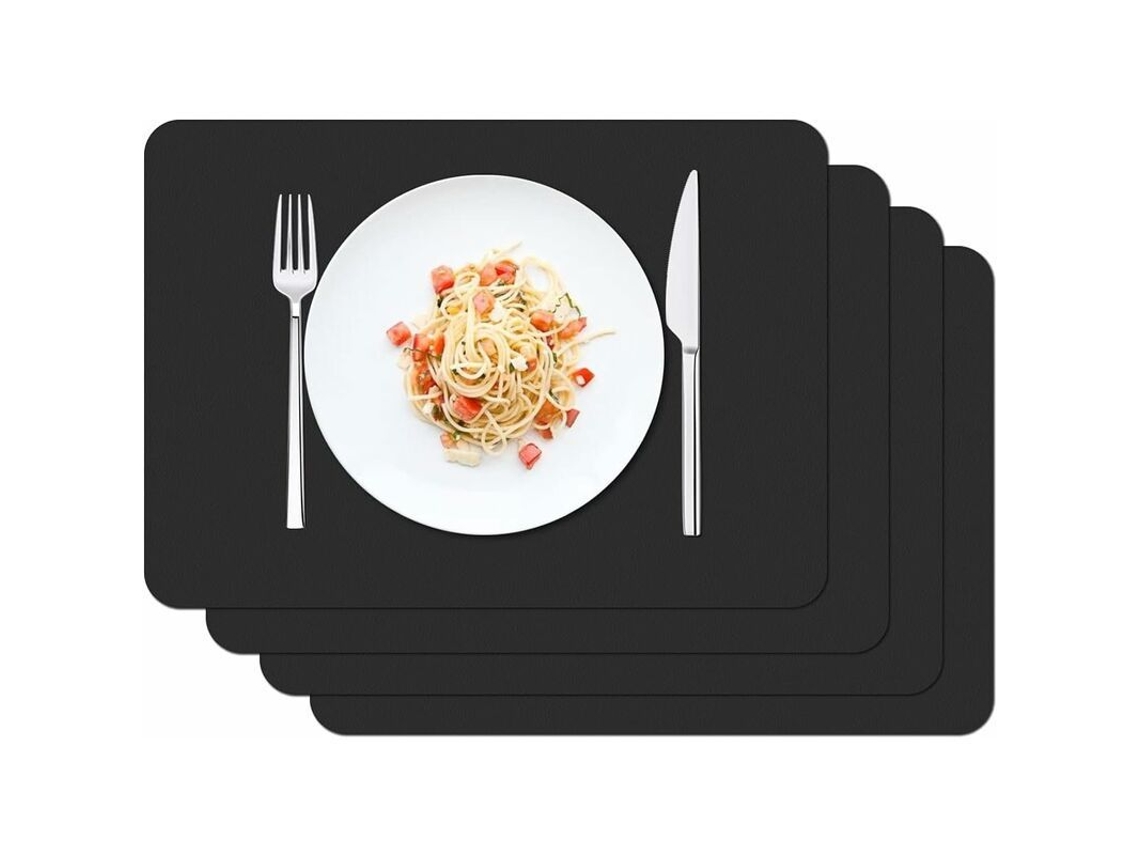 Juego De 4 Manteles Adhesivos, 42x30cm, Impermeables, Lavables, Resistentes Al Calor, De Pvc, Color Negro.