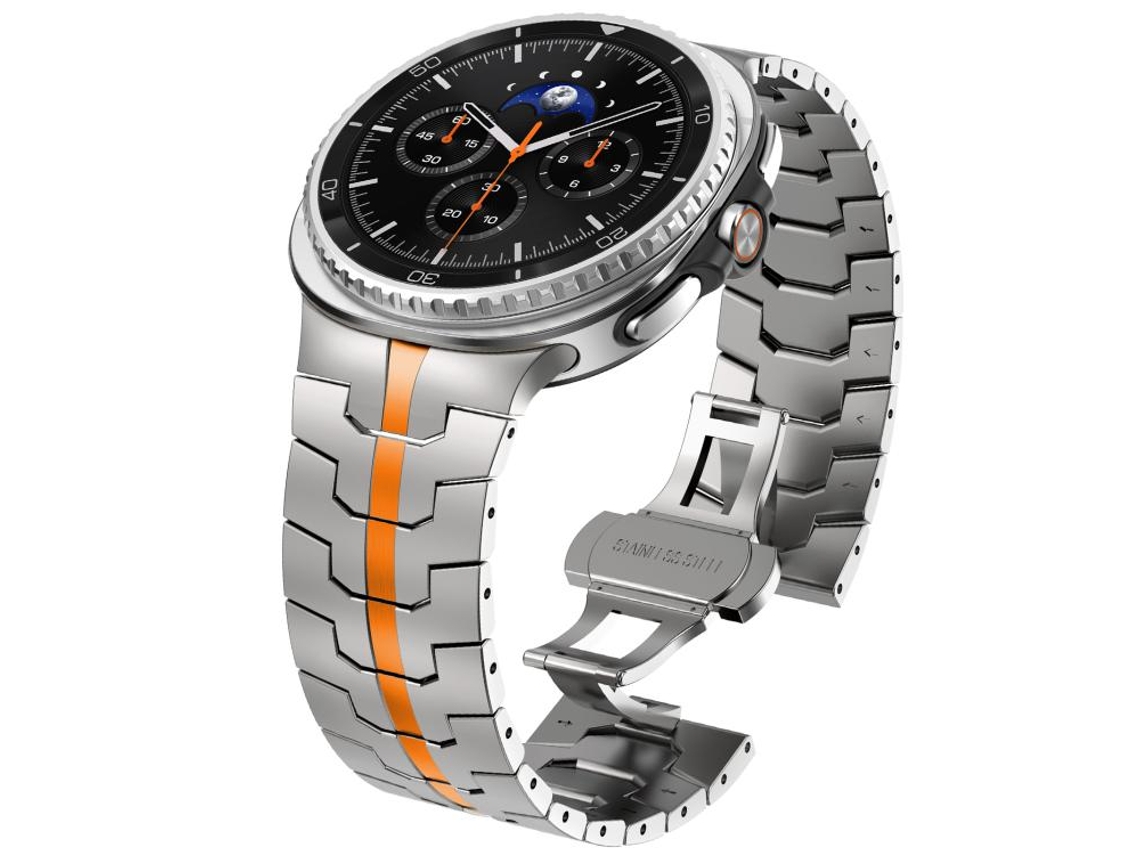 Bracelete Para Samsung Galaxy Watch 8 / 8 Classic - Aço Inoxidável Com Fivela Borboleta Clássica - Laranja Titânio