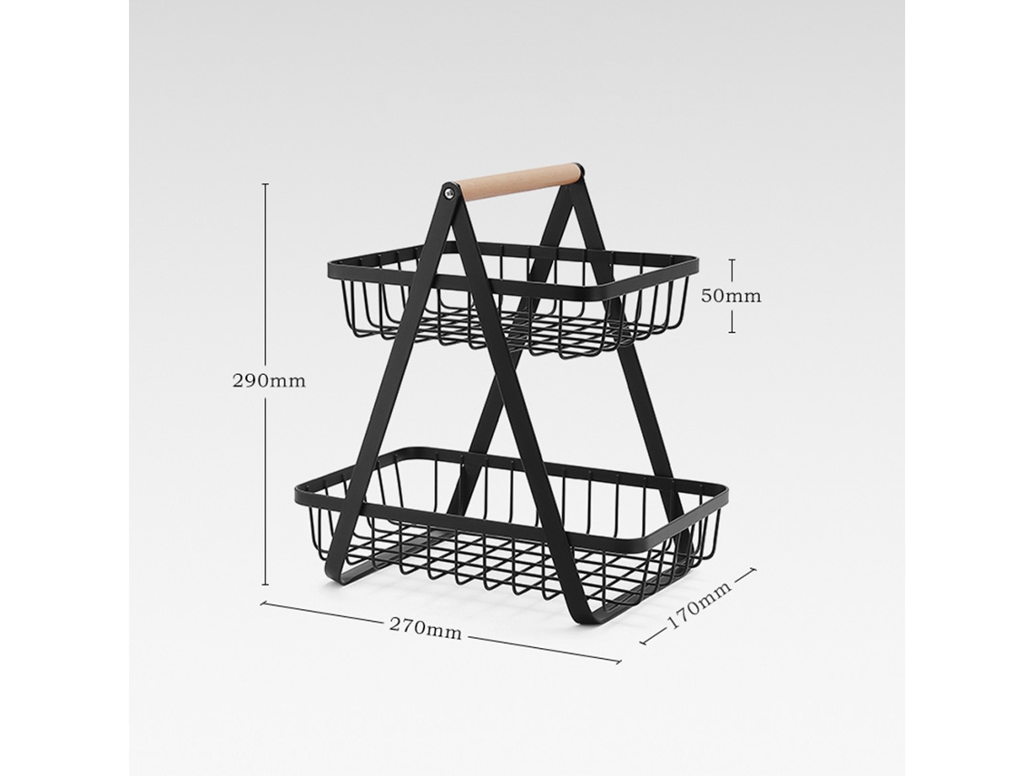 Cesta metálica de dos niveles para frutas, ideal para acampar y hacer picnics.