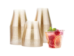 25 Vasos De Plástico Duro Transparente Con Brillo Dorado, Perfectos Para Cócteles Y Champán (270 Ml)