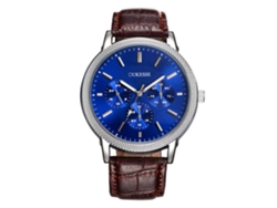 Reloj analógico de cuarzo para hombre con correa de PU, estilo casual (marrón y azul)