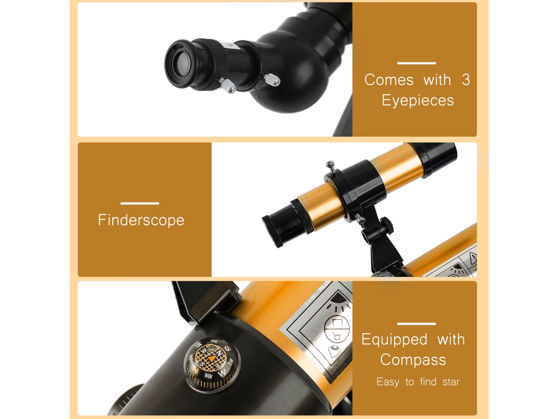 Telescopio Astronómico Refractivo Hd 90x Para Niños Principiantes Con Trípode Y Buscador 5x24 Para Observar Estrellas Y Aves.