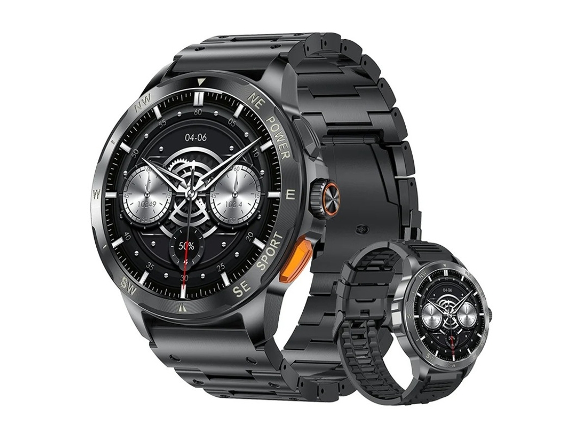 Reloj inteligente Ak77 AMOLED con Bluetooth, llamadas y deportes al aire libre (negro)