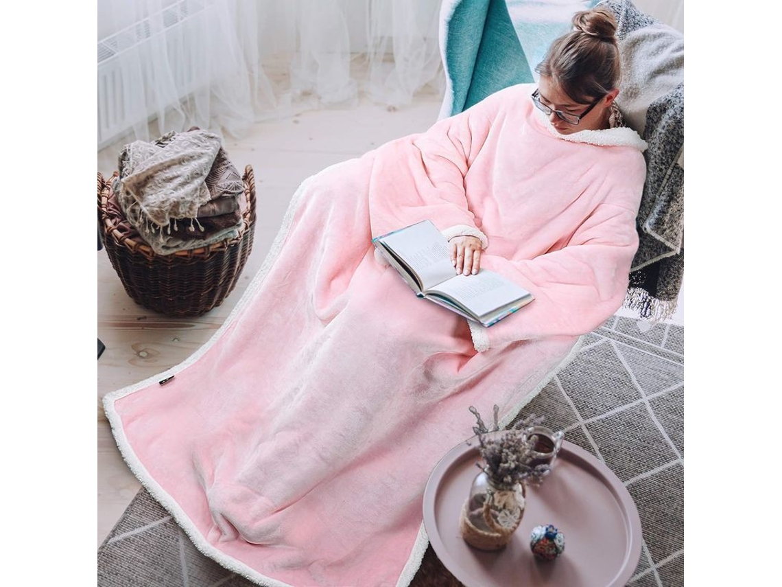 Manta Reversible De Microfelpa Cálida Con Mangas Y Bolsillos, Con Estampado Tartán Classy Catalonia, Para Adultos.