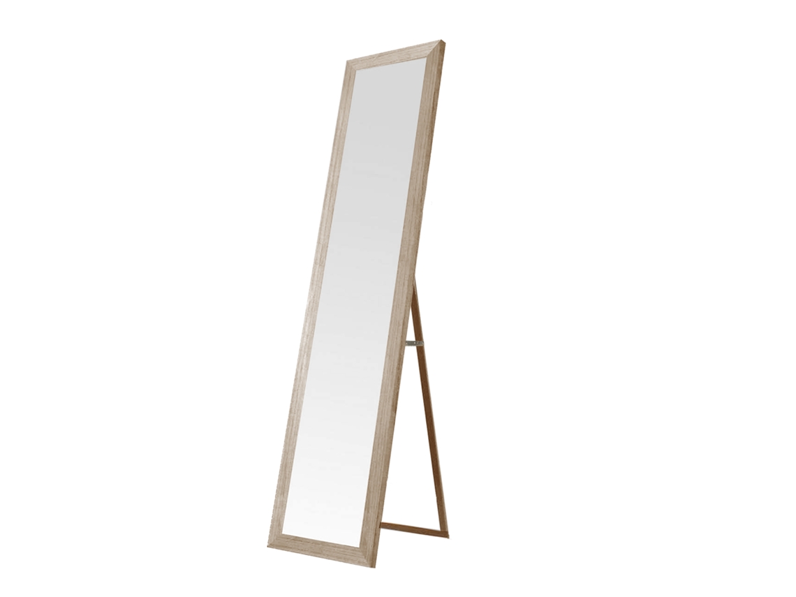 Espejo de pie de madera de 140 x 35 cm con marco de MDF envejecido, estilo nórdico, pie ajustable Nyana
