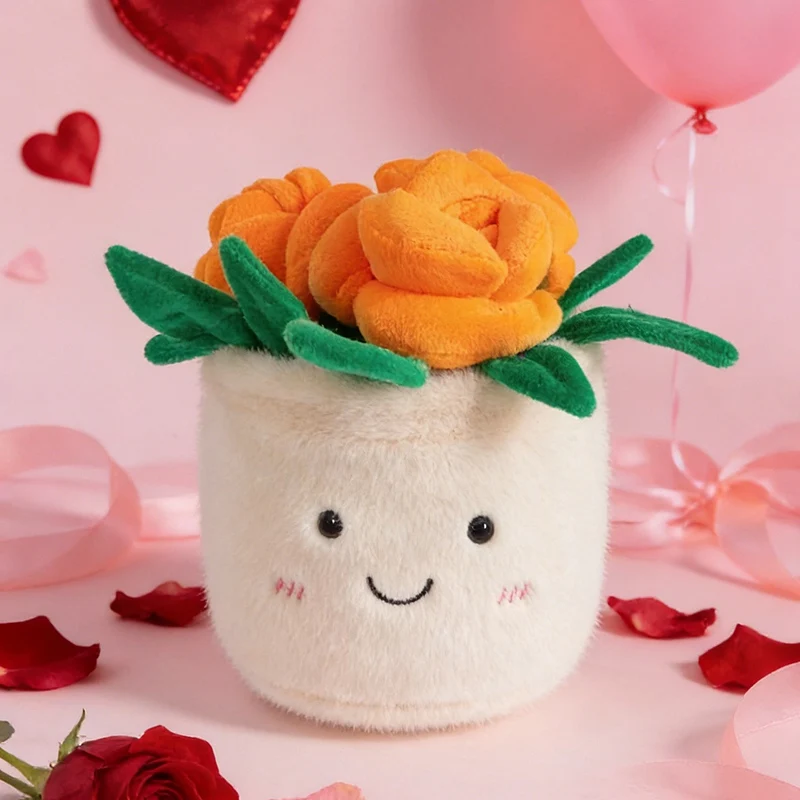 (rosa Naranja 15-20cm) Peluche De Flor Artificial, Muñeca De Planta Verde
