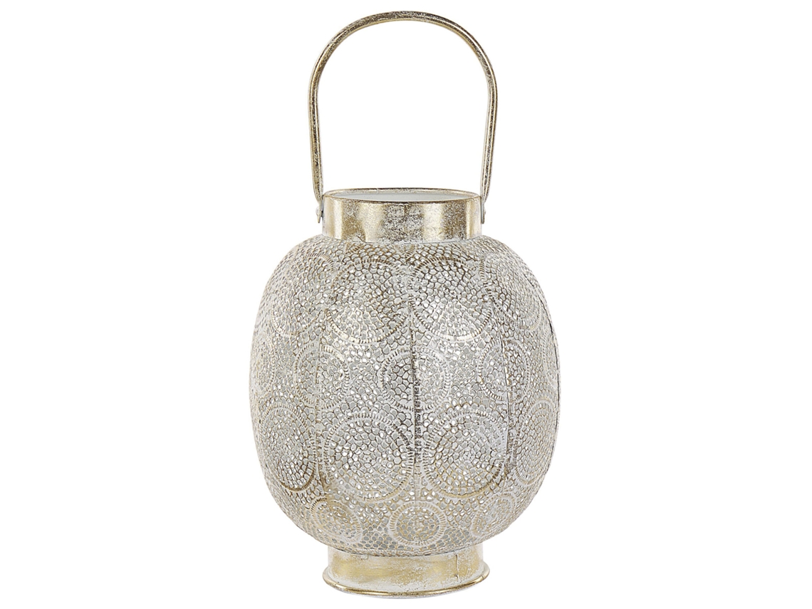 Linterna con motivos orientales BELIANI Lantau de Metal Dorado 25x25x30