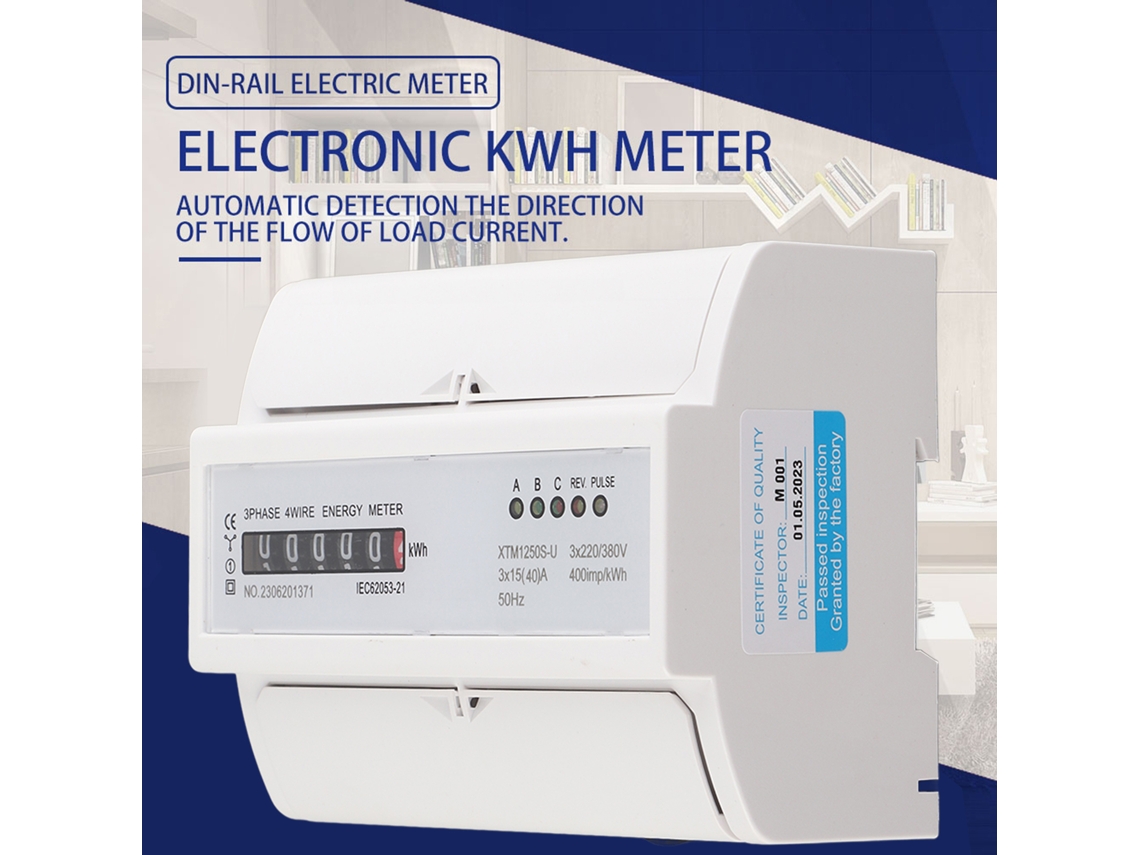 Contador De Energía Eléctrico Trifásico 4 Hilos Din Rail Digital 220v/380v 10(40)a Kwh