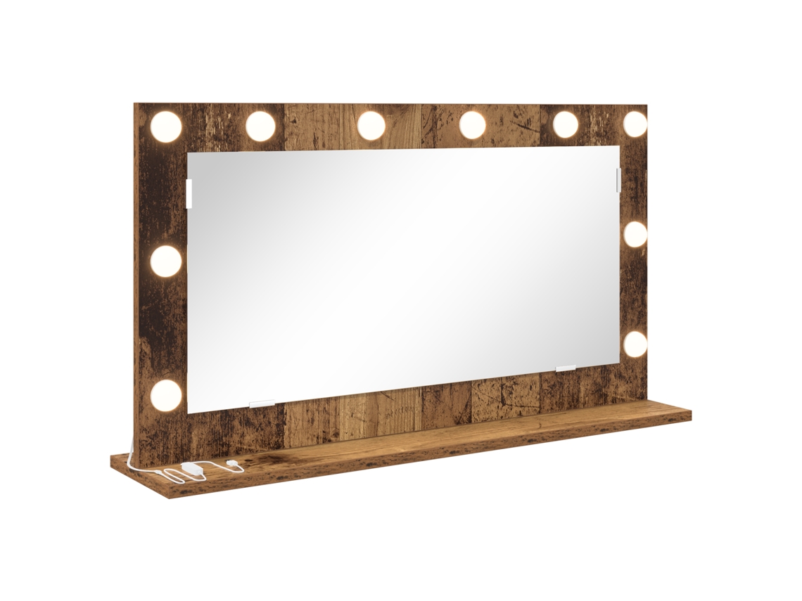 Espejo de tocador Vidaxl de madera antigua con luces LED, color marrón (80 x 45 x 18 cm)