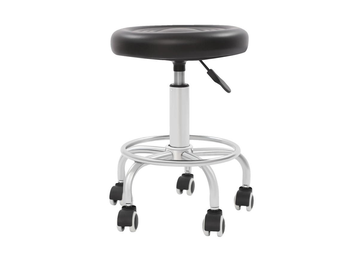 Taburete giratorio ajustable, diseño ergonómico, capacidad de 150 kg, negro.