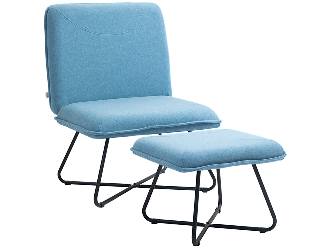 Sillón de lectura con reposapiés y base de acero, color azul claro Cross.