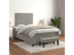 Cama Box Spring Con Colchón Terciopelo Gris Claro 120x200 Cm