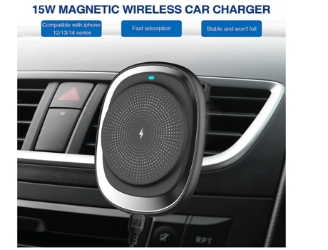 Cargador Coche Inalámbrico Teléfono Carga Rápida Qi Rotación CHRONUS Negro