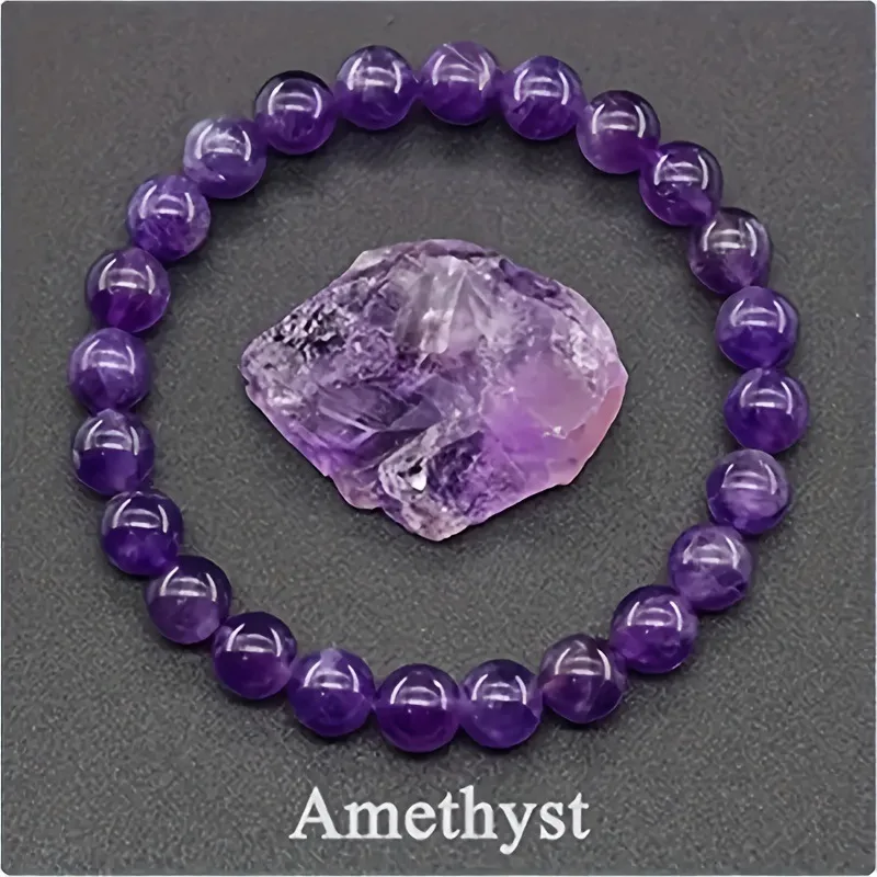 Pulsera de amatista natural para yoga, reiki, amuleto y talismán de la suerte MDUG (21 cm)
