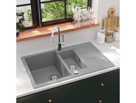 Fregadero VIDAXL con Dos Senos Granito Gris (800 x 500 x 306 mm)
