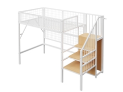 Cama Alta De Metal De 255x95cm Con Escalera, Espacio De Almacenamiento Y Luz Led, Color Negro.