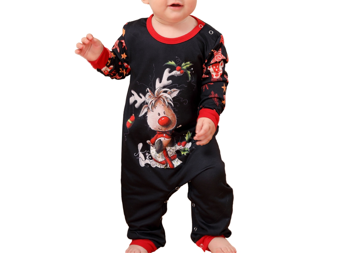Rebe - Conjunto de pijama navideño para toda la familia con estampado de bloques de color, manga larga, para bebés de 9 a 12 meses, color rojo.