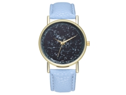 Reloj De Cuarzo Unisex Con Correa De Cuero Pu Moda Dial Patrón Universo Azul Claro