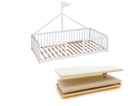Cama infantil tipi 140x70 tipo Montessori Apache Wonderland de madera de haya y color blanco colchón sanitario Ternum COOL · DREAMS