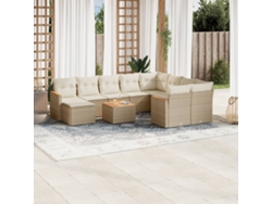 Conjunto de sofá de jardín de 11 piezas con cojines, mimbre sintético beige, DKD Home Decor