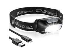 Linterna frontal LED recargable con 5 modos de iluminación, resistente al agua, para pesca, acampada, senderismo y ciclismo.