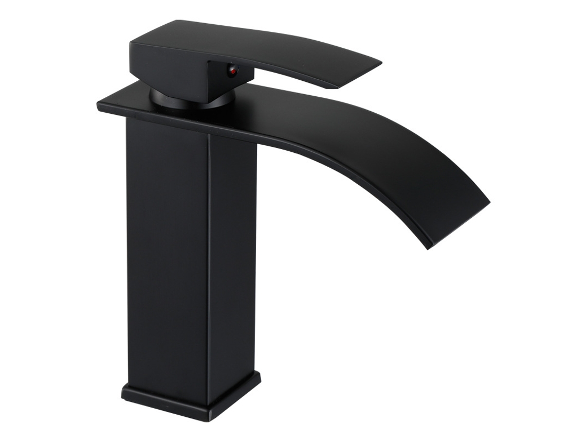Grifo de baño estilo cascada | Válvula de cerámica | Diseño elegante Mdug (negro)